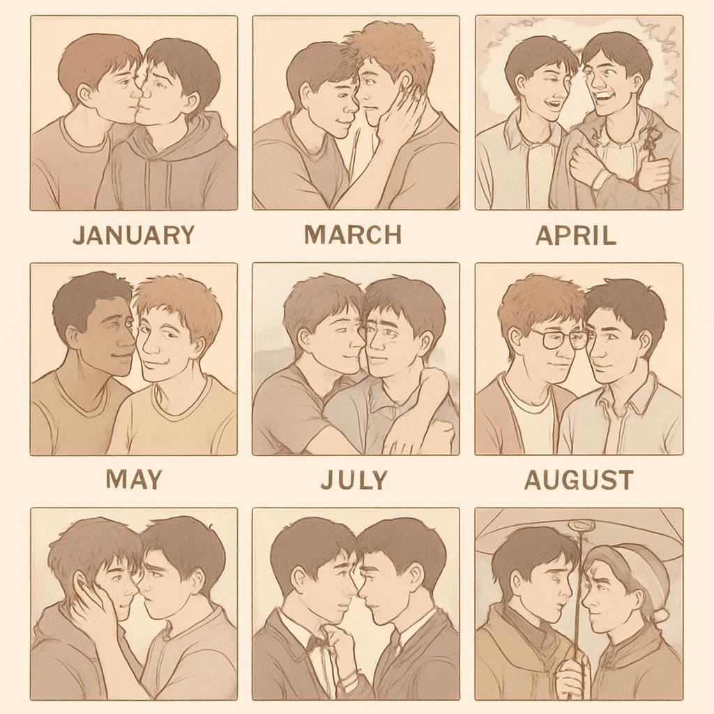 Monthly calendar of boyslove cartoon image.